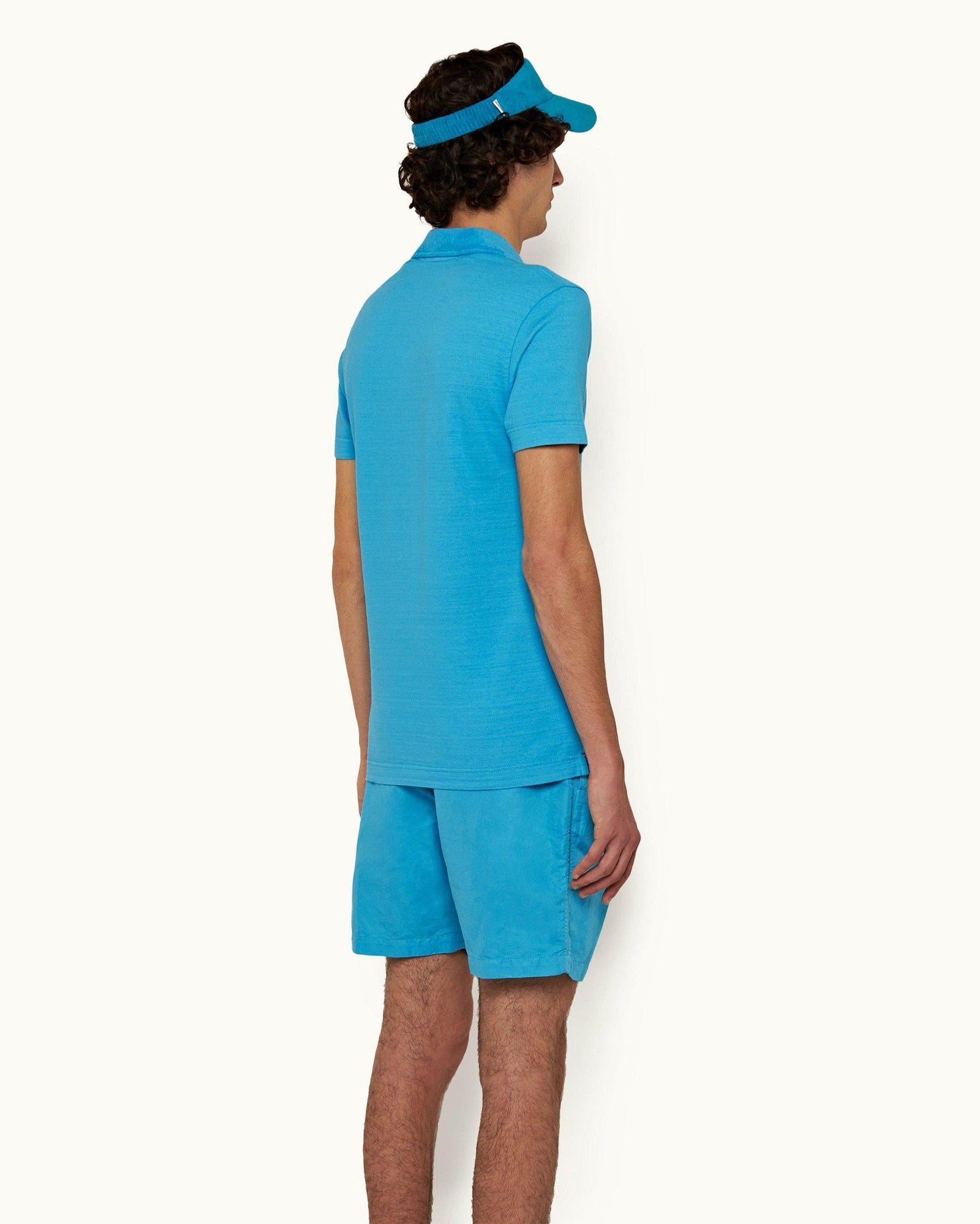 Albert Towelling Cerulean Tailored Fit Towelling Collar Polo Shirt | Cerulean