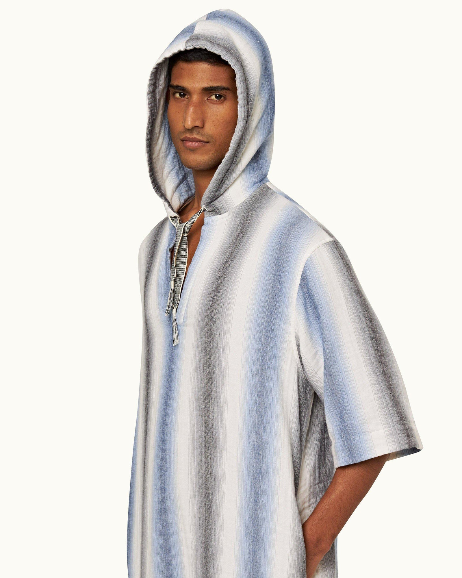 Matchstick/Blue Depths Oasis Stripe Relaxed Fit Hooded Cotton Kaftan | Matchstick/Blue Depths