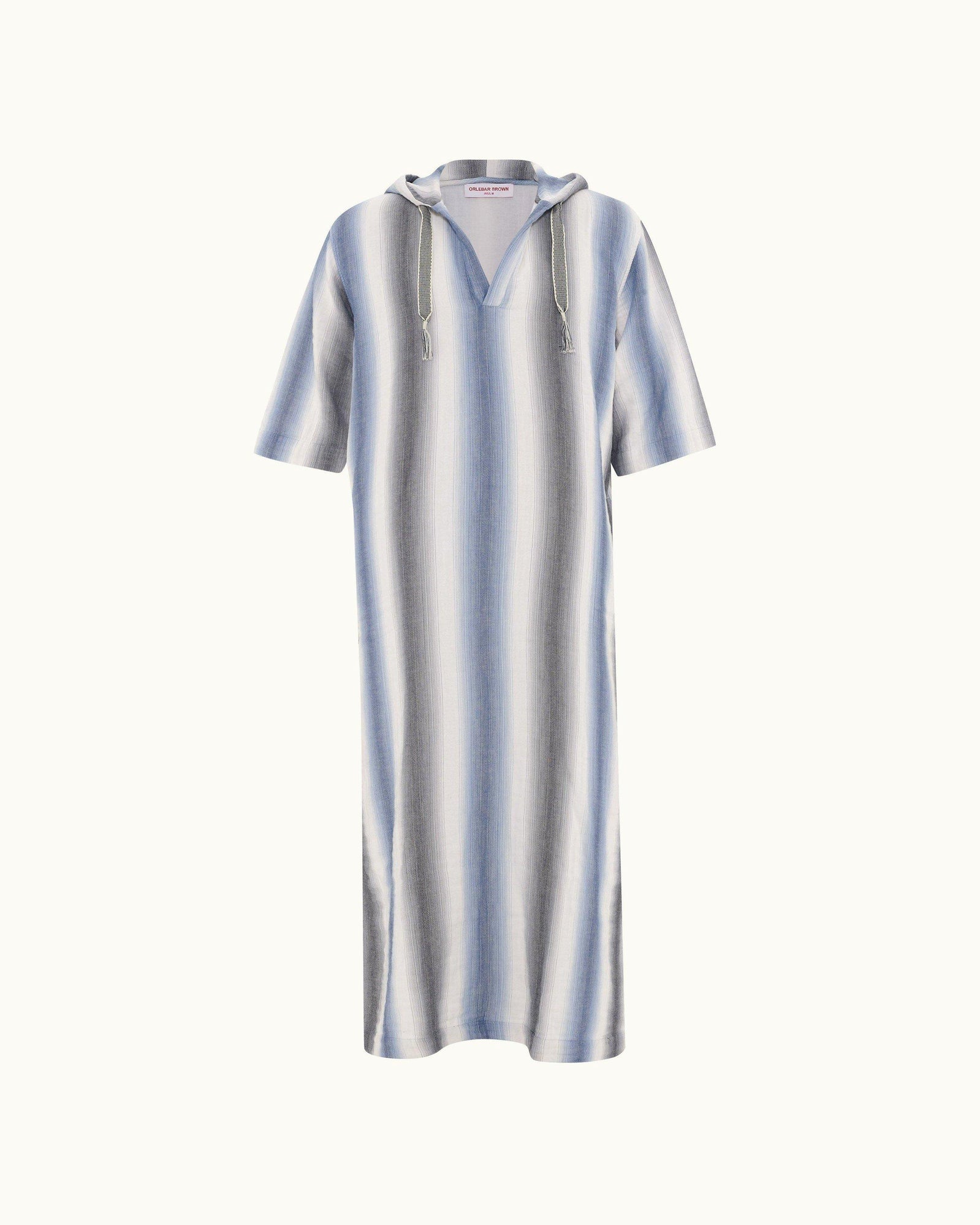 Matchstick/Blue Depths Oasis Stripe Relaxed Fit Hooded Cotton Kaftan | Matchstick/Blue Depths