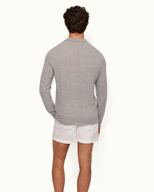 Bruno Cashmere Cinder Waffle Stitch Cashmere Polo Shirt | Cinder