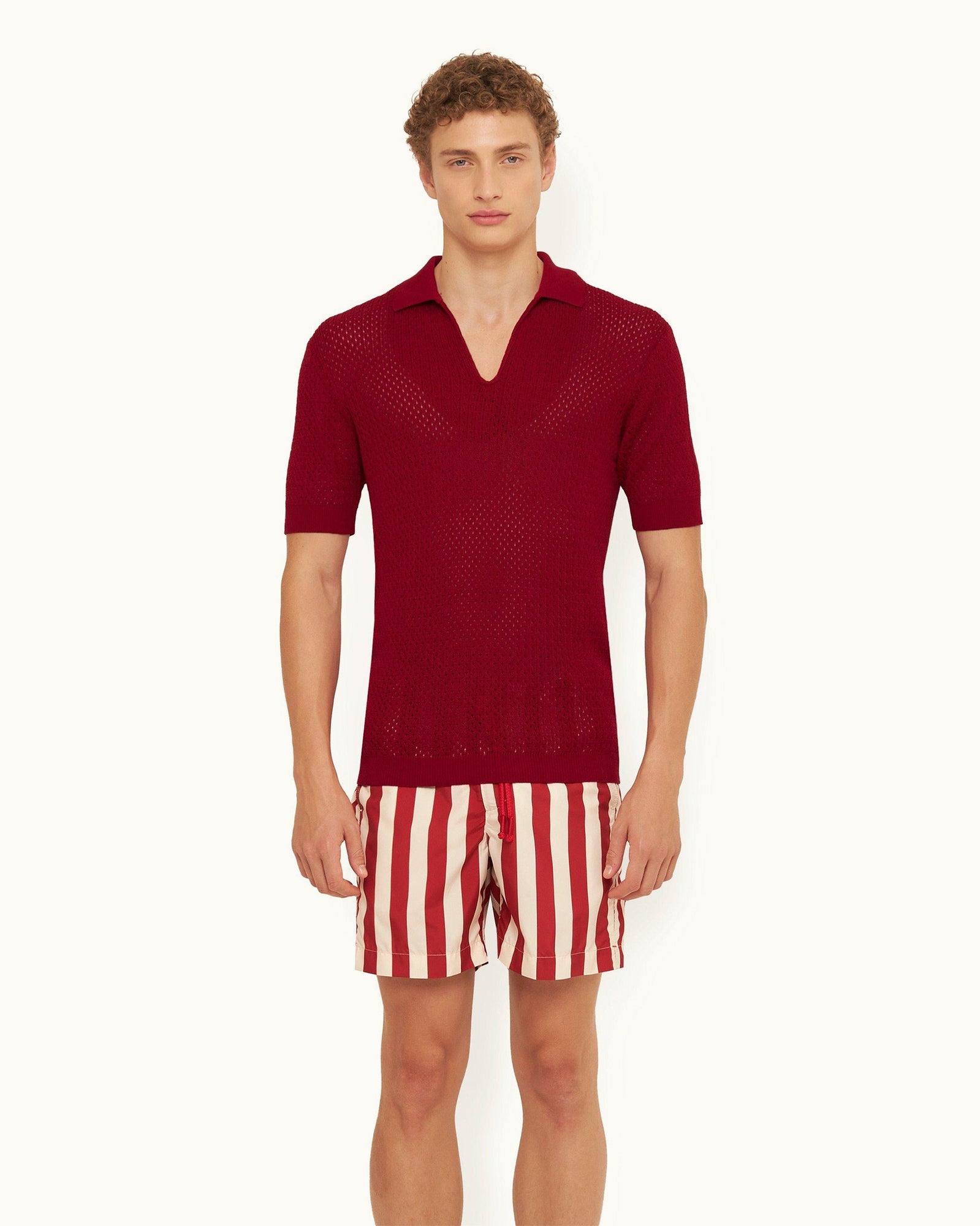 Vermillion Crochet Classic Fit Mercerised Organic Cotton Polo Shirt | Vermillion