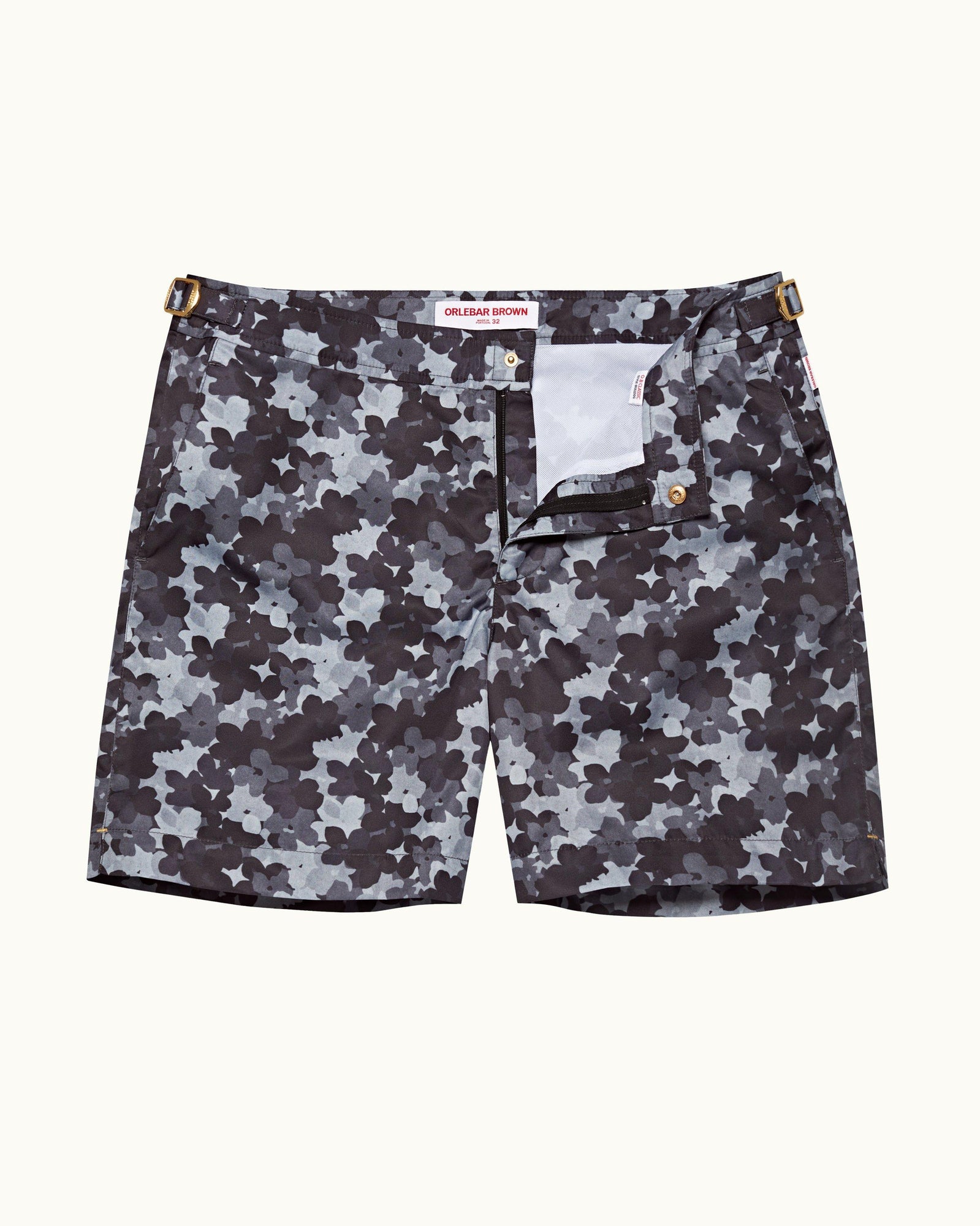 Bulldog Blossom Print Mid-Length Swim Shorts In Piranha Grey | Piranha Grey