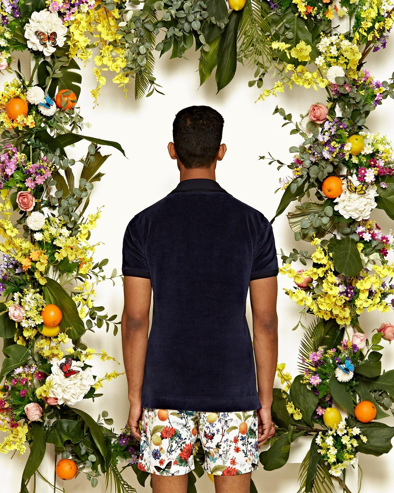 Bulldog Almond/Multi Botanical Mid-Length Swim Shorts | Almond