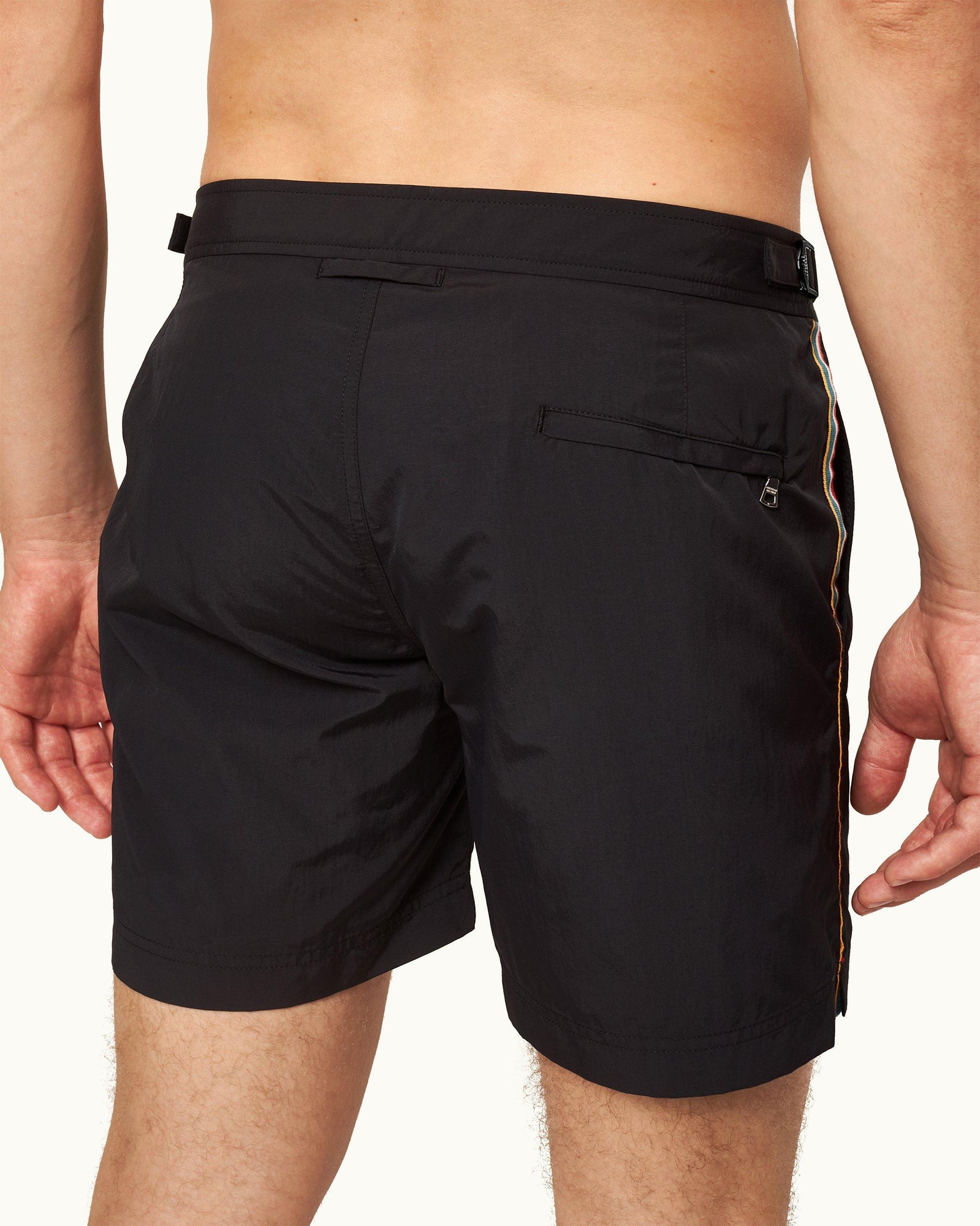 Bulldog Black Concealed O.B Stripe Tape Mid-Length Swim Shorts | Black