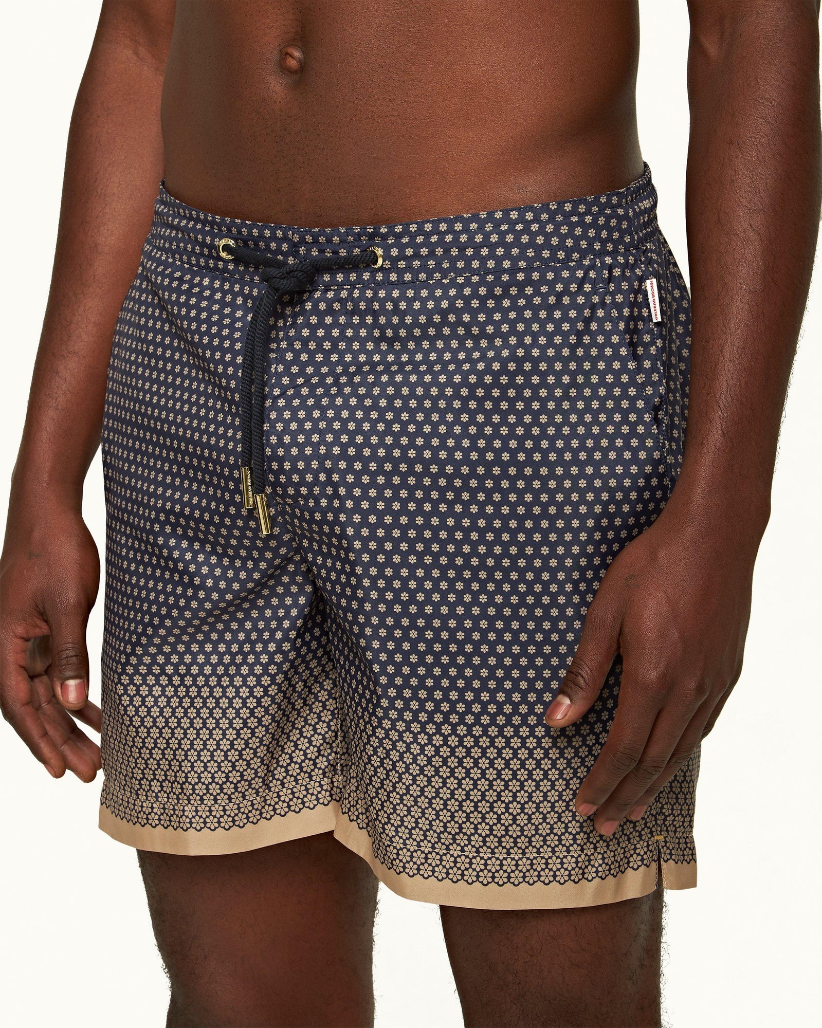 Bulldog Drawcord Biscuit/Night Iris Floret Mid-Length Drawcord Swim Shorts | Biscuit/Night Iris