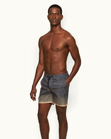 Bulldog Drawcord Biscuit/Night Iris Floret Mid-Length Drawcord Swim Shorts | Biscuit/Night Iris