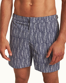 Bulldog Lagoon Blue/White Fern Mid-Length Swim Shorts | Lagoon Blue/White