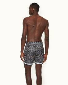 Bulldog Fiore Print Mid-Length Swim Shorts In Night Iris Blue | Night Iris