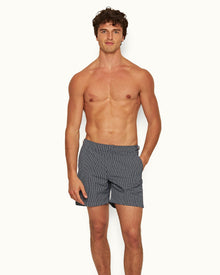 Bulldog Midnight Navy/White Geo Pointpart Mid-Length Swim Shorts | Midnight Navy/White