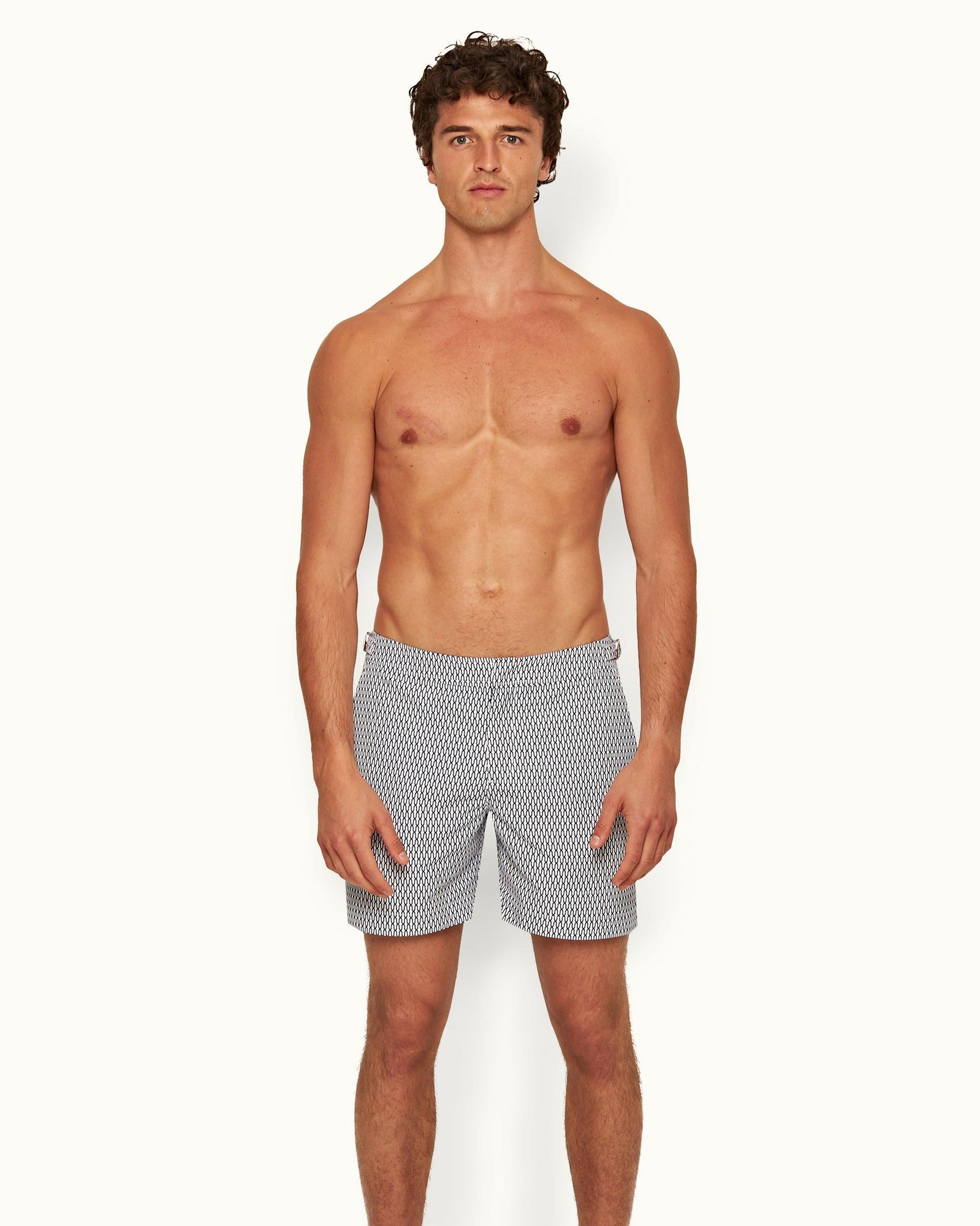 Bulldog White/Midnight Navy Geo Pointpart Mid-Length Swim Shorts | White/Midnight Navy
