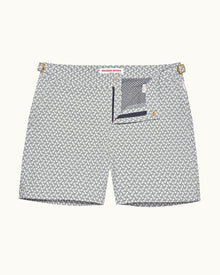Bulldog White Sand/Night Iris Geometric Orb Jacquard Mid-Length Swim Shorts | White Sand/Night Iris