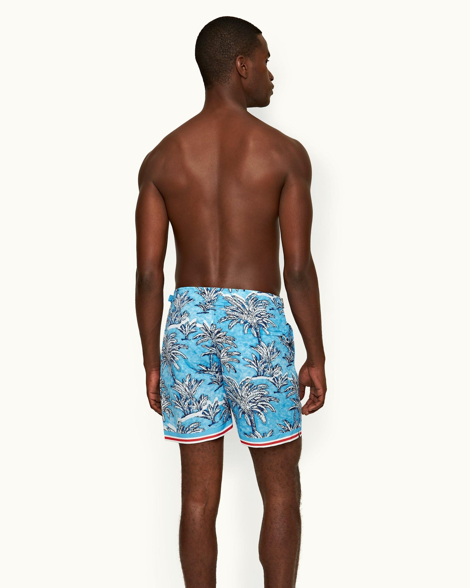 Bulldog Bright Wish Blue Palm Border Mid-Length Swim Shorts | Bright Wish Blue