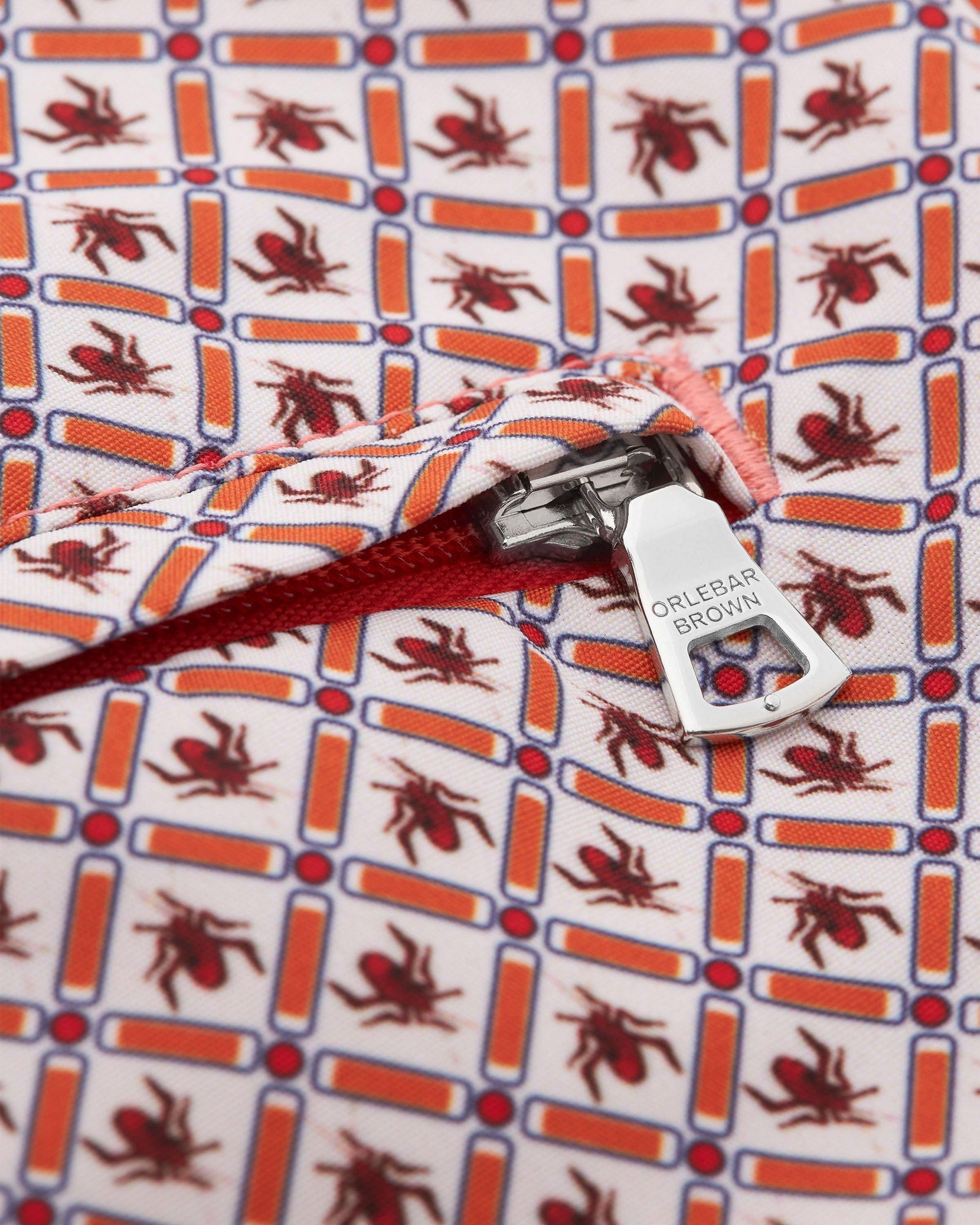 Bulldog Geo Print Mid-Length Swim Shorts Woven In France in Summer Red/White Sand colour | Summer Red/White Sand