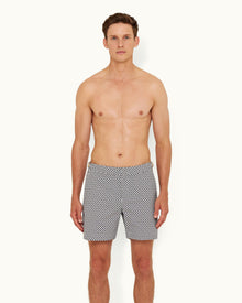 White Sand/Night Iris Jacquard Gila Mid-Length Swim Shorts | White Sand/Night Iris