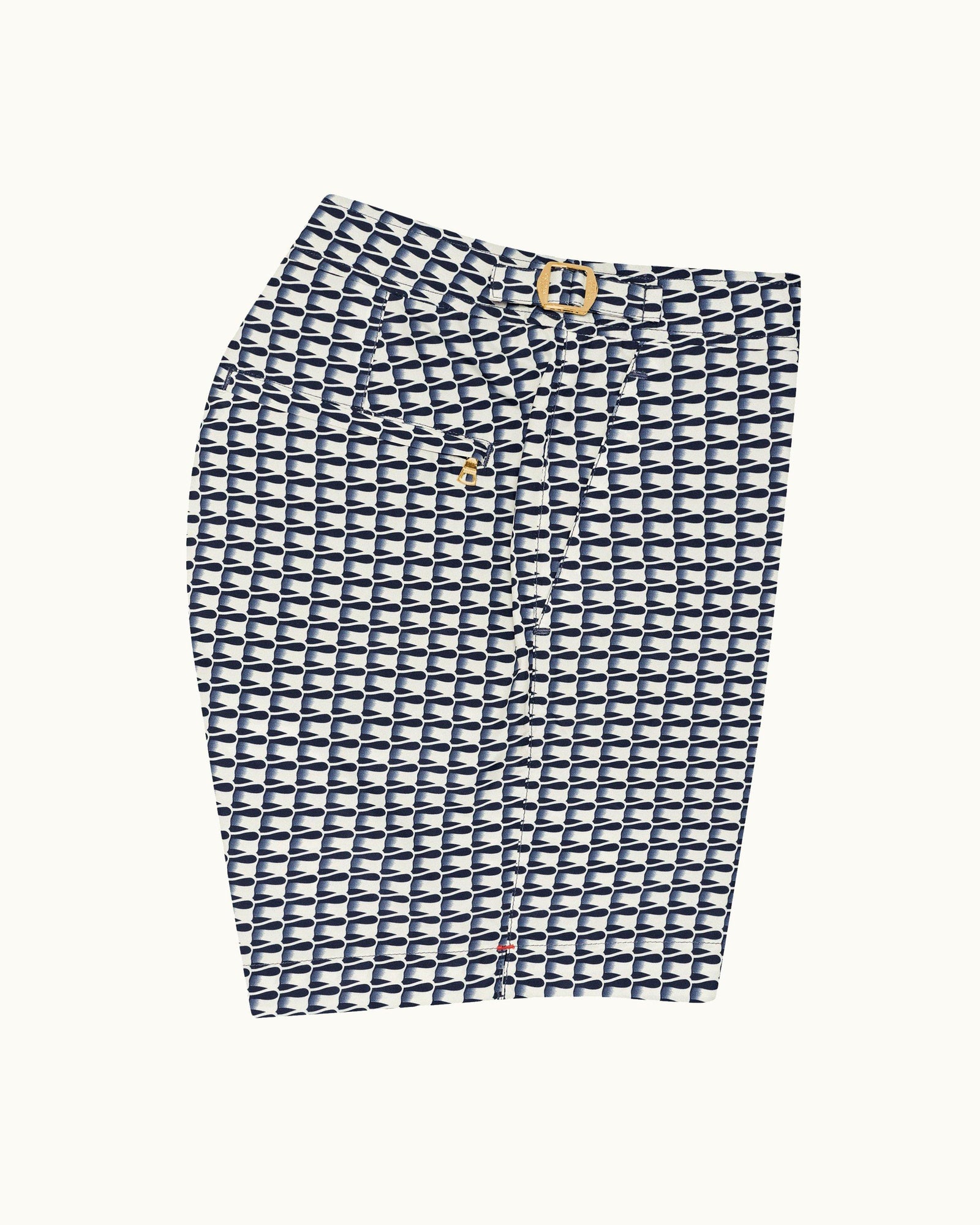 Bulldog White Sand/Night Iris Ribbon Print Mid-Length Swim Shorts | White Sand/Night Iris