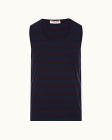 Dark Sapphire Mix Stripe Tailored Fit Organic Cotton Vest | Dark Sapphire