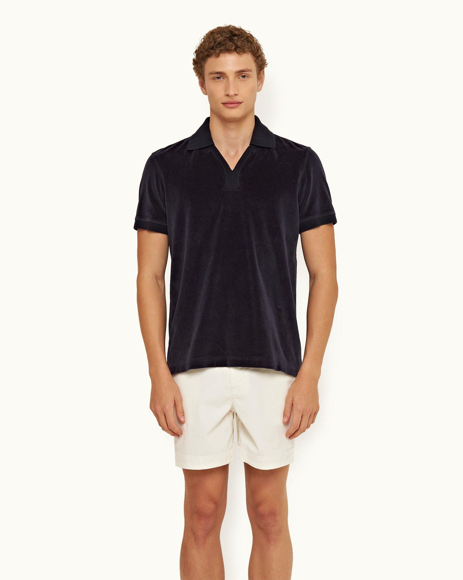 Night Iris Classic Fit Ribbed Collar Towelling Polo Shirt | Night Iris