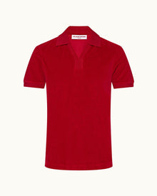 Vermillion Classic Fit Ribbed Collar Towelling Polo Shirt | Vermillion