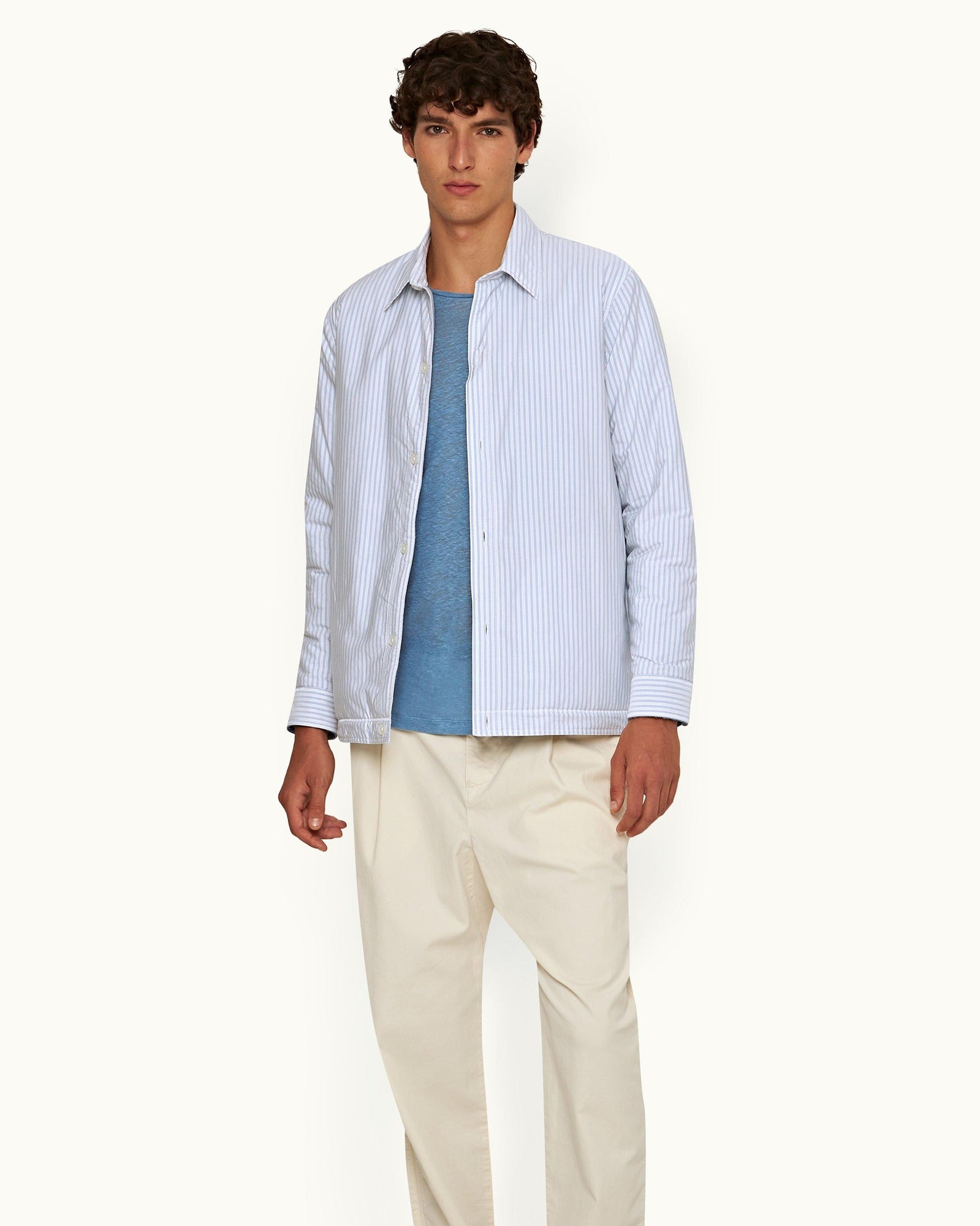 Light Island Sky/White Stripe Relaxed Fit Light Wadded Shirt Jacket | Light Island Sky/White