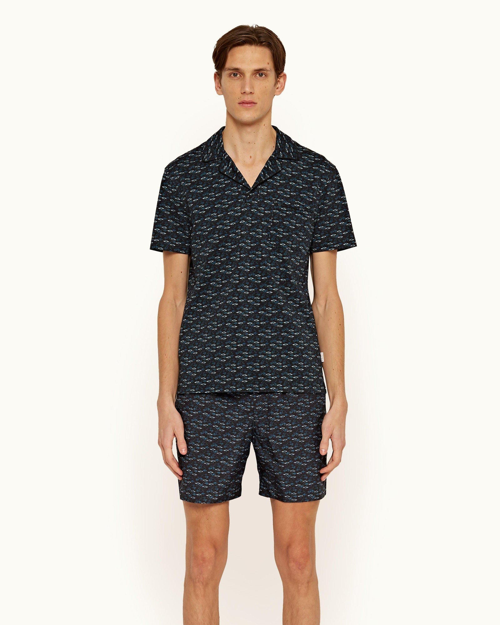 Donald Black/Aquamarine Torus Print Tailored Fit Cotton Polo Shirt | Black/Aquamarine