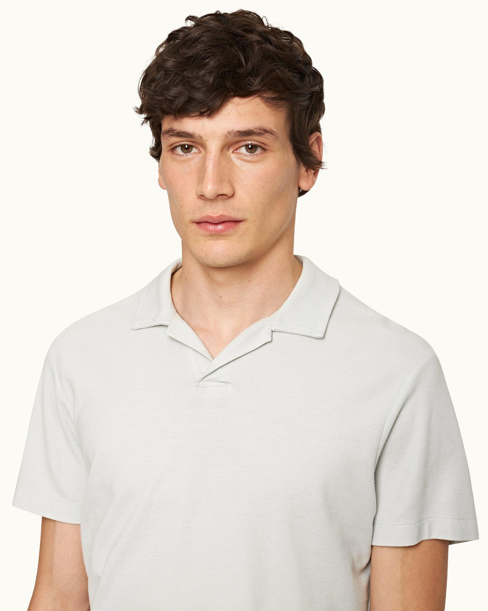 Felix Resort Collar Cotton-Modal Polo Shirt In White Jade | White Jade