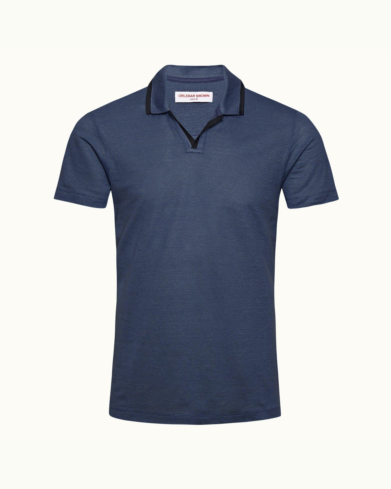 Felix Linen Classic Blue Contrast Resort Collar Linen Polo Shirt | Classic Blue