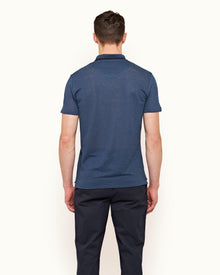 Felix Linen Classic Blue Contrast Resort Collar Linen Polo Shirt | Classic Blue