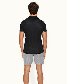 Felix Night Iris Short Resort Collar Short-Sleeve Linen Polo Shirt | Night Iris