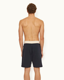 Night Iris Contrast Classic Fit Washed Organic Cotton Sweat Shorts | Night Iris