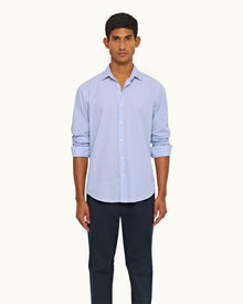 Ice Blue/White Tailored Fit Classic Collar End-on-End Cotton Shirt | Ice Blue/White