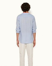 Ice Blue/White Grandad Collar Classic Stripe Shirt | Ice Blue/White