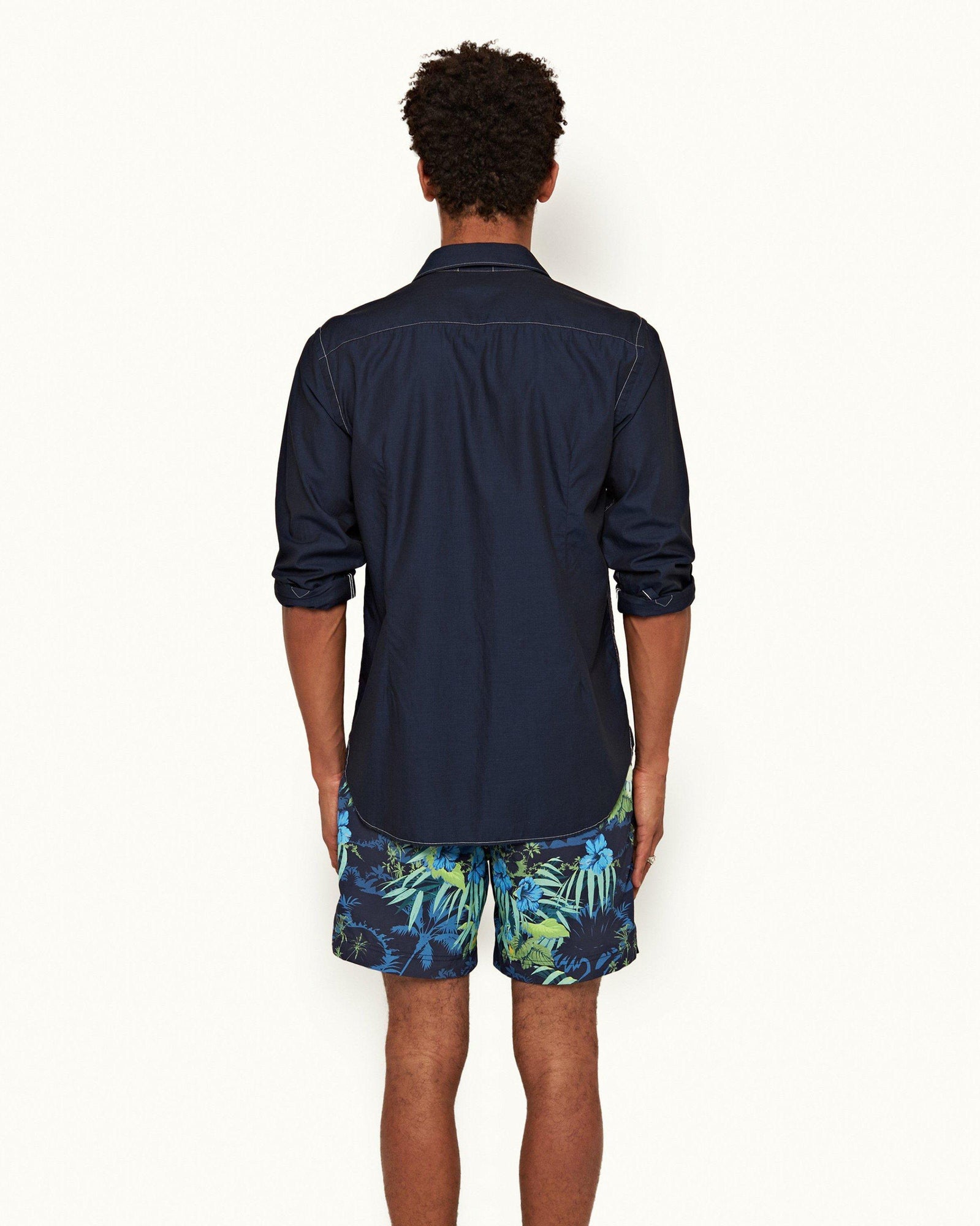 Navy/White Classic Collar Stitch End On End Shirt | Navy/White