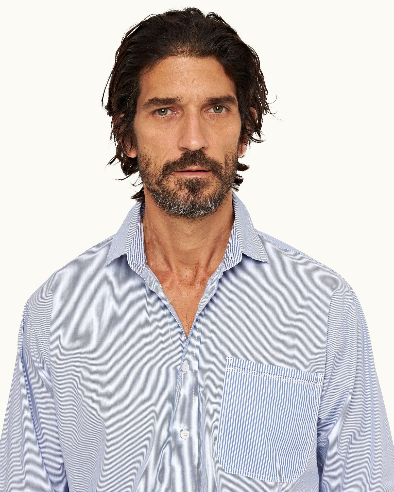 Signal Blue/White Classic Stripe Easy Fit Cotton Shirt | Signal Blue/White