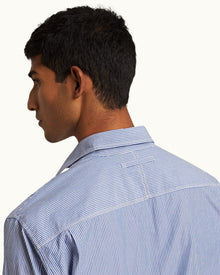 Midnight Navy/White Stripe Relaxed Fit Classic Collar Cotton Shirt | Midnight Navy/White