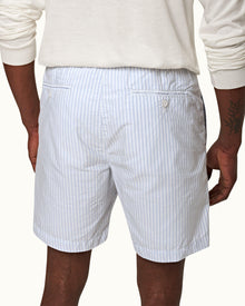 Light Island Sky/White Tailored Fit Engineered Twin Stripe Cotton Shorts | Light Island Sky/White