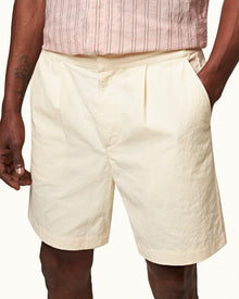 White Sand Tailored Fit Single Pleat Cotton Shorts | White Sand