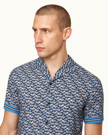 Night Iris/Powerded Sky Fantasy Floral Capri Collar Shirt | Night Iris/Powdered Sky