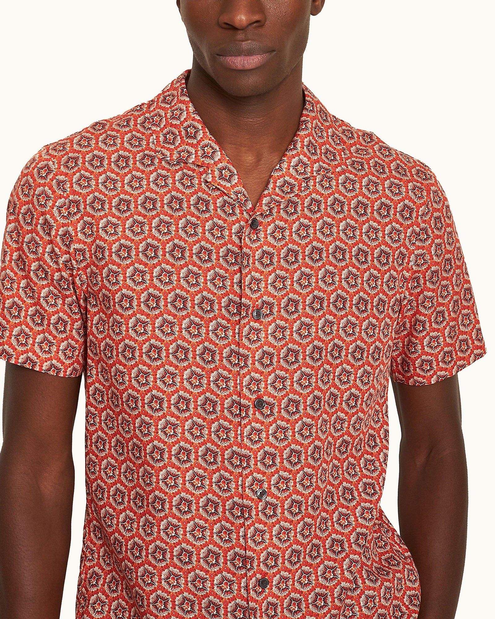 Hibbert Firestone Roseate Print Classic Fit Capri Collar Shirt | Firestone