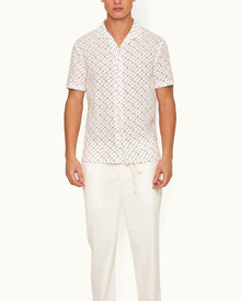 Hibbert White Sand Logo Print Classic Fit Capri Collar Shirt | White Sand