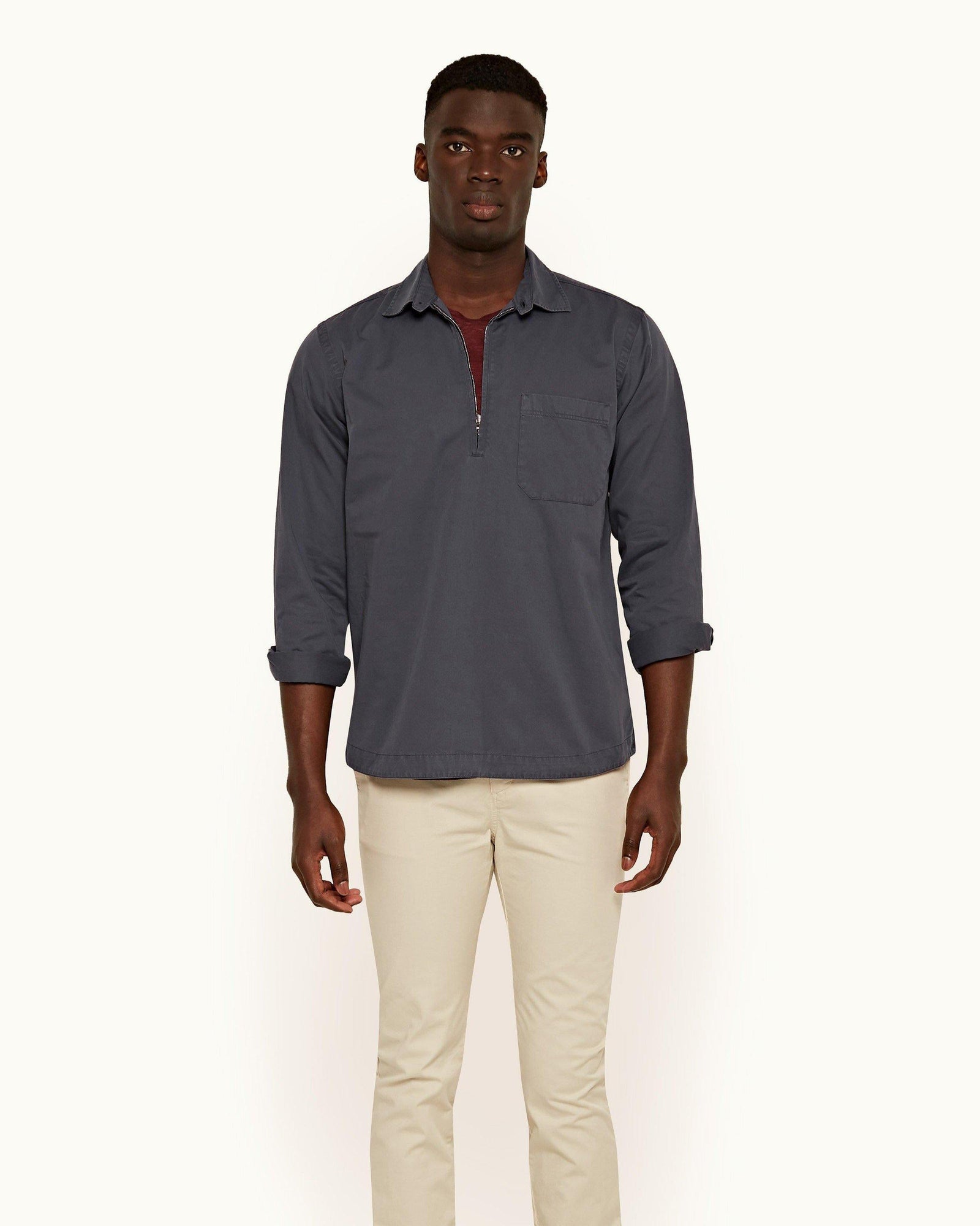 Hopkin Washed Ink Overhead Half-Zip Garment Dye Shirt | Washed Ink