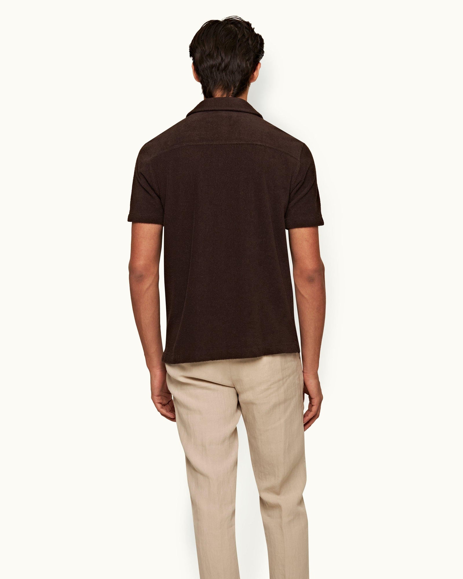 Howell 007 Truffle Relaxed Fit Capri Collar Cotton Towelling Shirt | Truffle