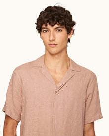 Maitan Linen Relaxed Fit Capri Collar Italian Linen Shirt In Caramel Pink | Caramel Pink