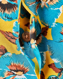 Petal Print Relaxed Fit Capri Collar Silk Shirt Woven In Italy in Lemon Meringue colour | Lemon Meringue