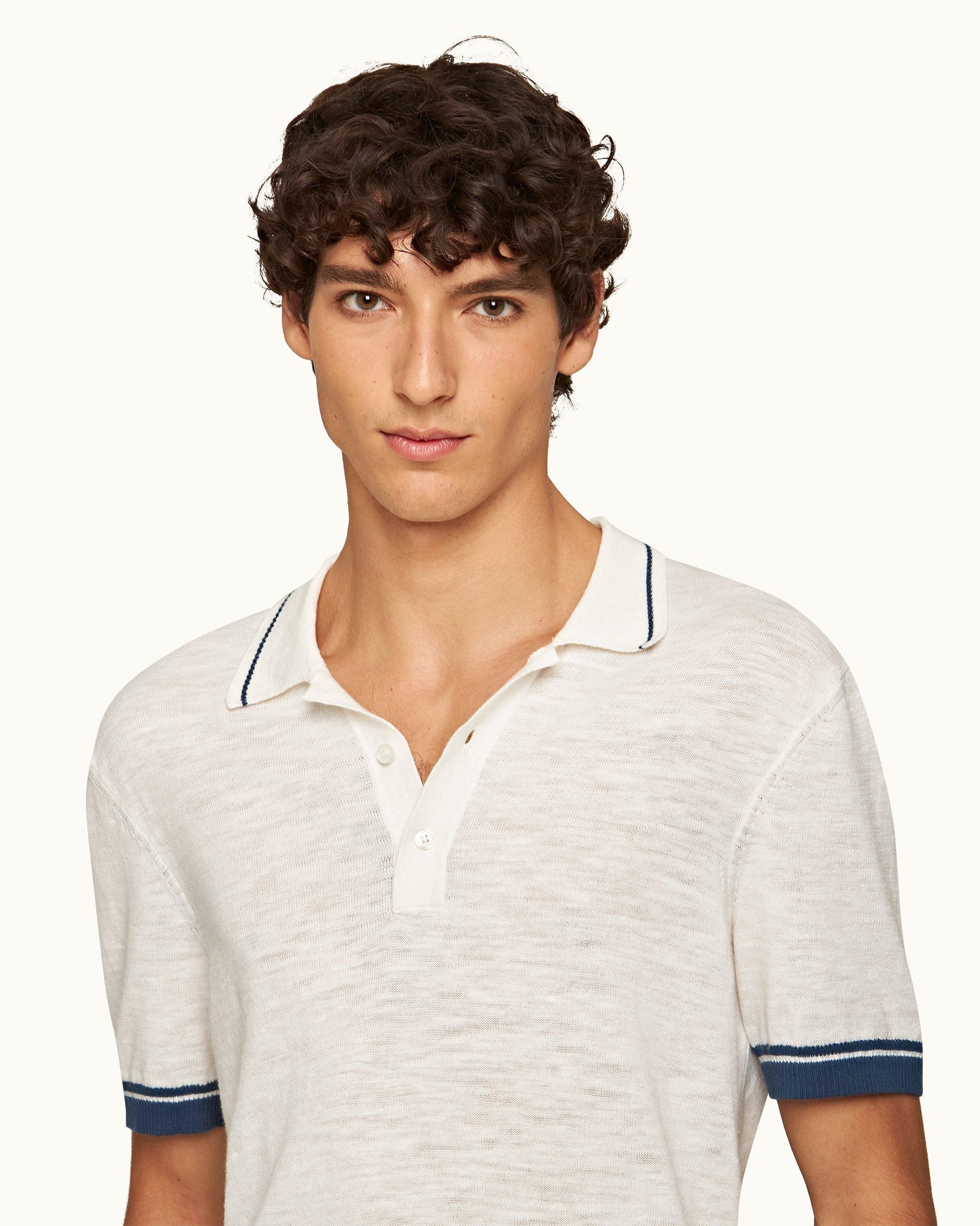 Men | Maranon Cotton Linen Polo | White Sand