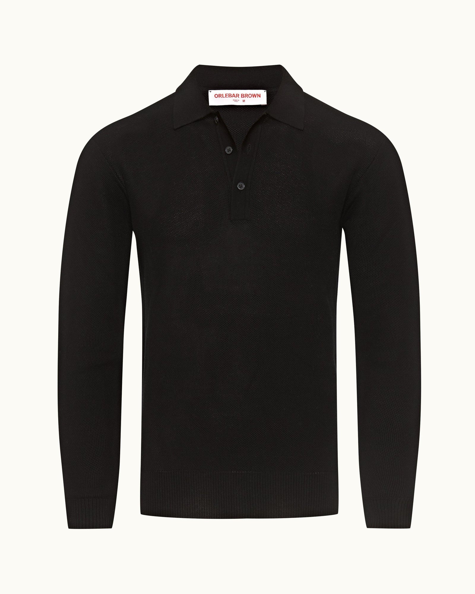 Black Classic Fit Long-Sleeve Mercerised Cotton Polo Shirt | Black