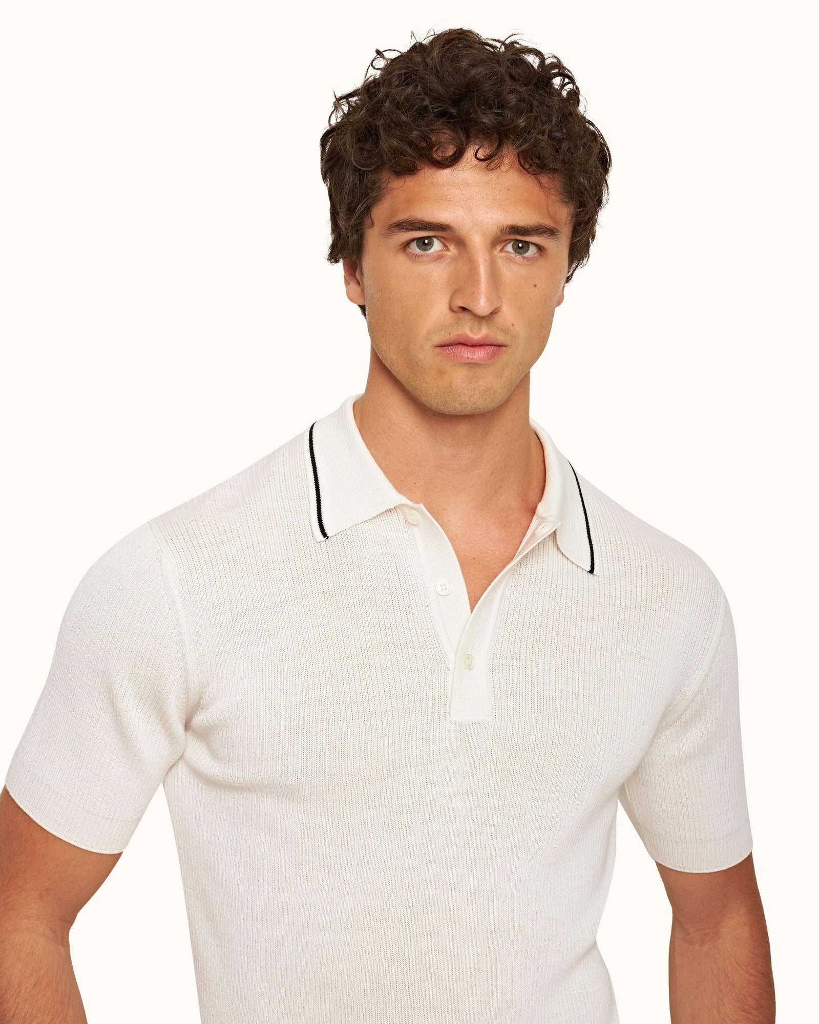 White Sand Tailored Fit Rib Stitch Polo Shirt | White Sand