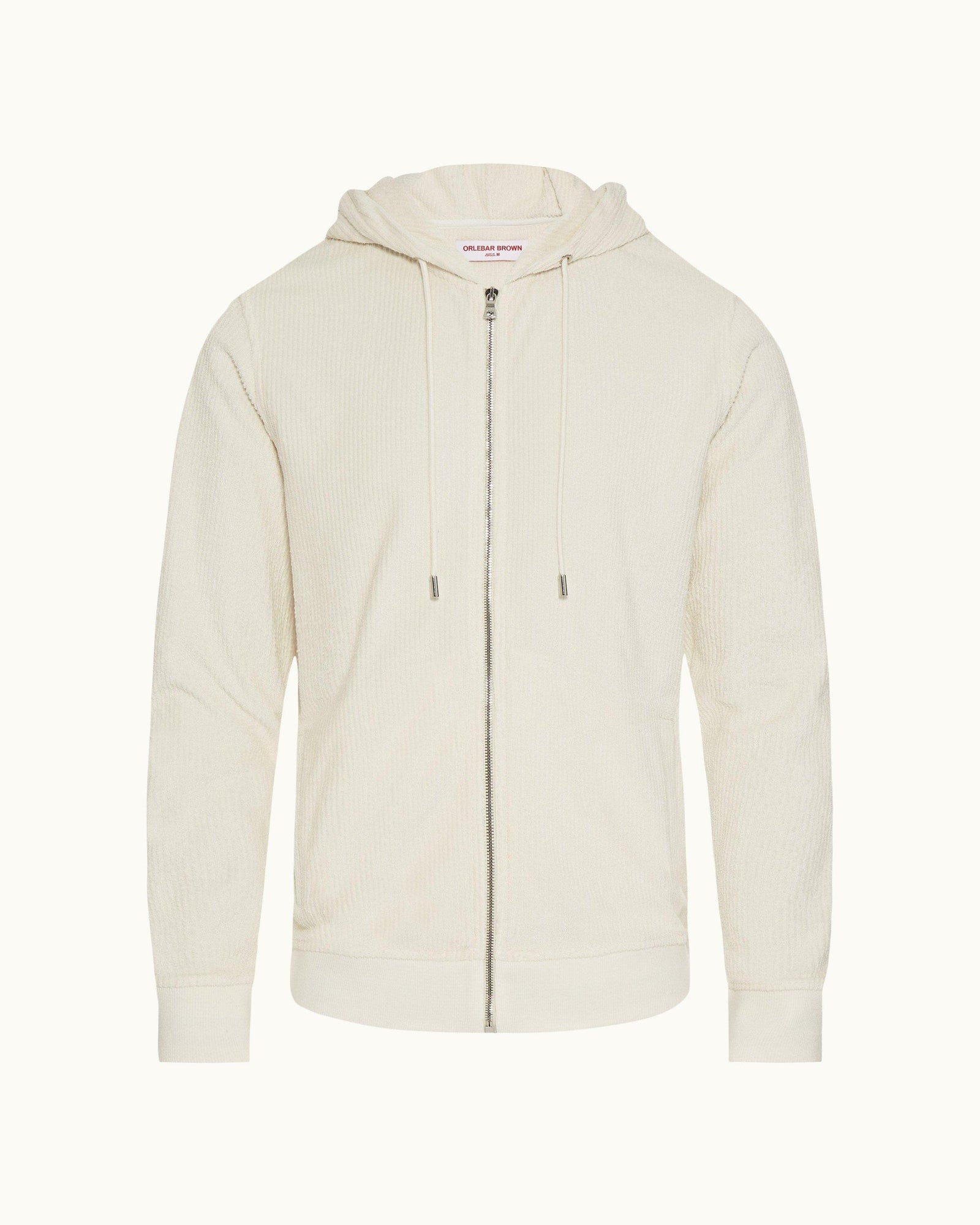 White Sand Zip-Thru Drop Needle Towelling Hooded Sweatshirt | White Sand