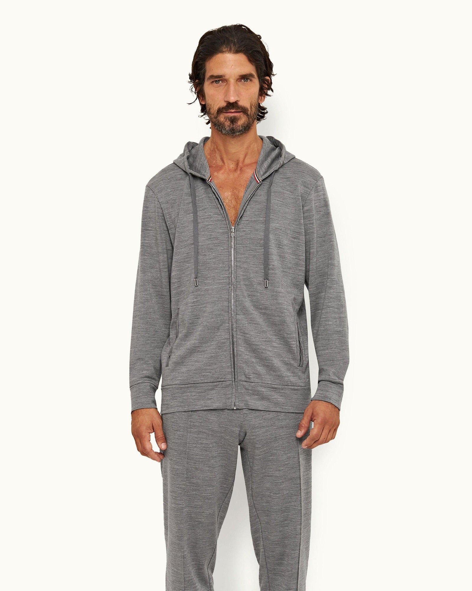 Grey Melange Smart Merino Zip-Thru Hooded Sweatshirt | Grey Melange