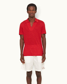 Vermillion Classic Fit Linen Polo Shirt | Vermillion