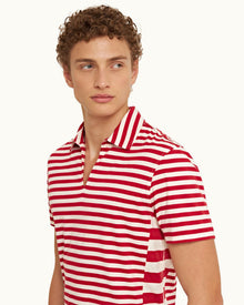 Vermillion Classic Fit Organic Cotton Stripe Knit Polo Shirt | Vermillion